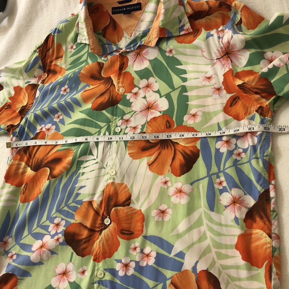 Tommy Hilfiger Shirt Mens Large Multicolor Floral Rayon Hawaiian Vintage - Picture 7 of 9
